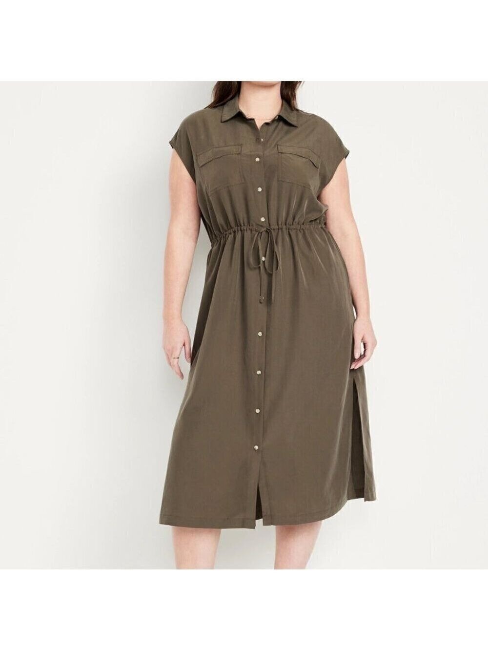 NWT Old Navy Waist-Defined Utility Midi Shirt Dress M Tall